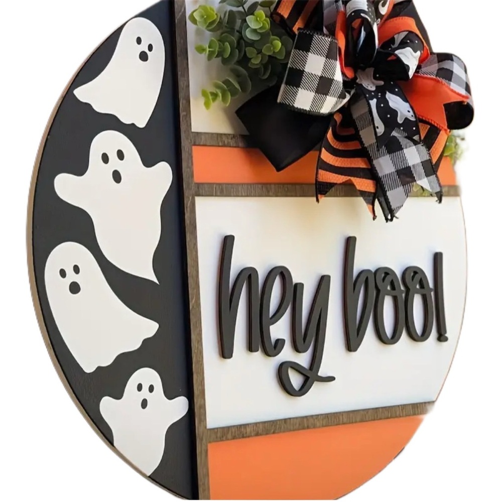 Hey Boo Halloween Welcome Door Sign - Picture 2 of 4